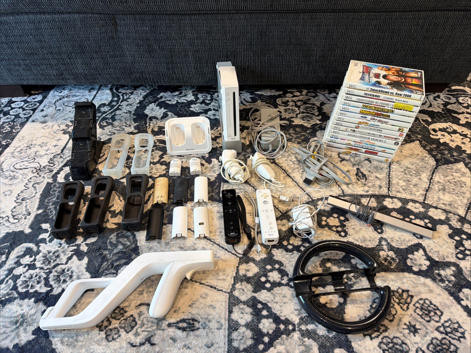Nintendo Wii console bundle Controllers 14 Games And Various Cords (Not Tested)