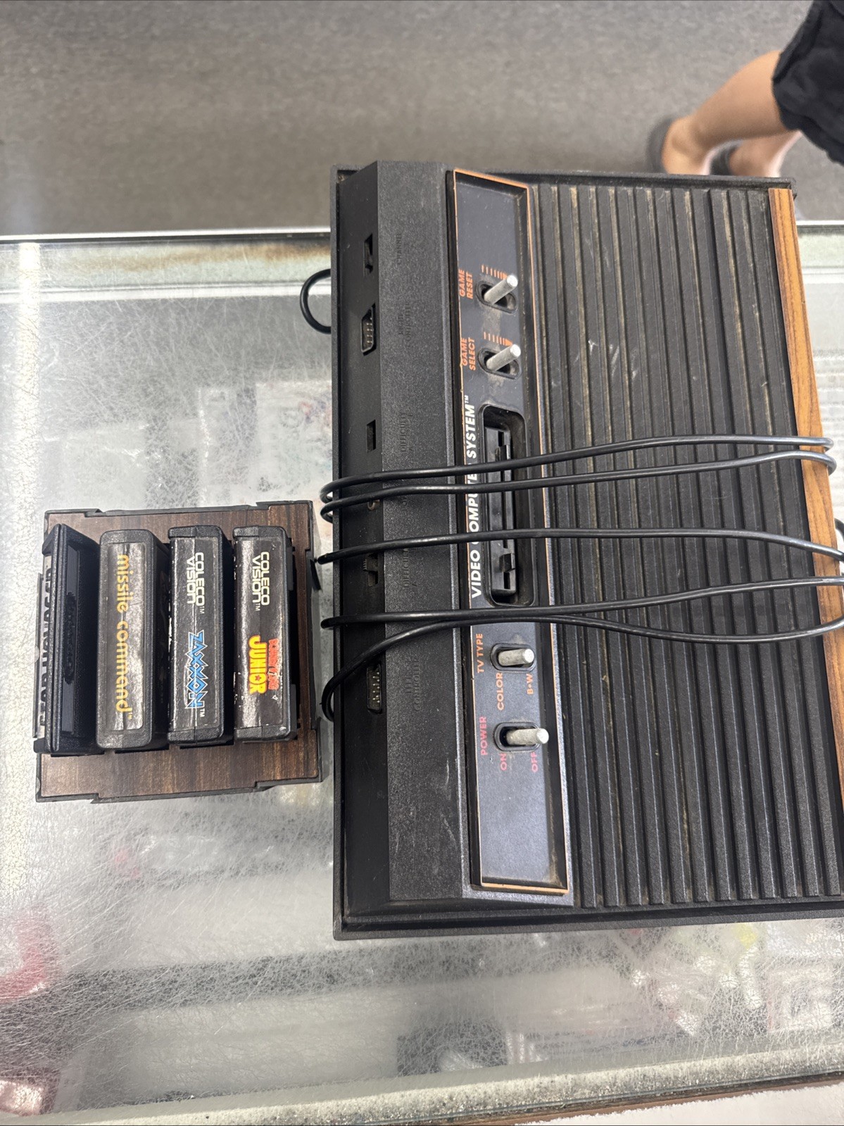 Atari 2600 4 Switch Light Woodgrain Console Untested 4 Games