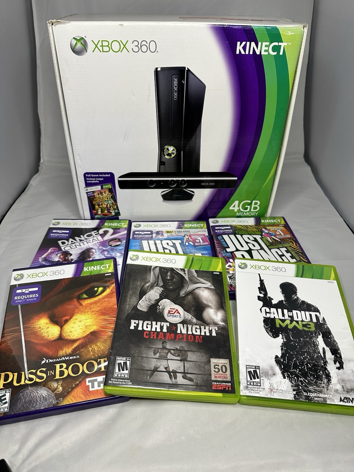 Microsoft Xbox 360 S 4GB Black Bundle w/ Kinect + Kinect Adventures