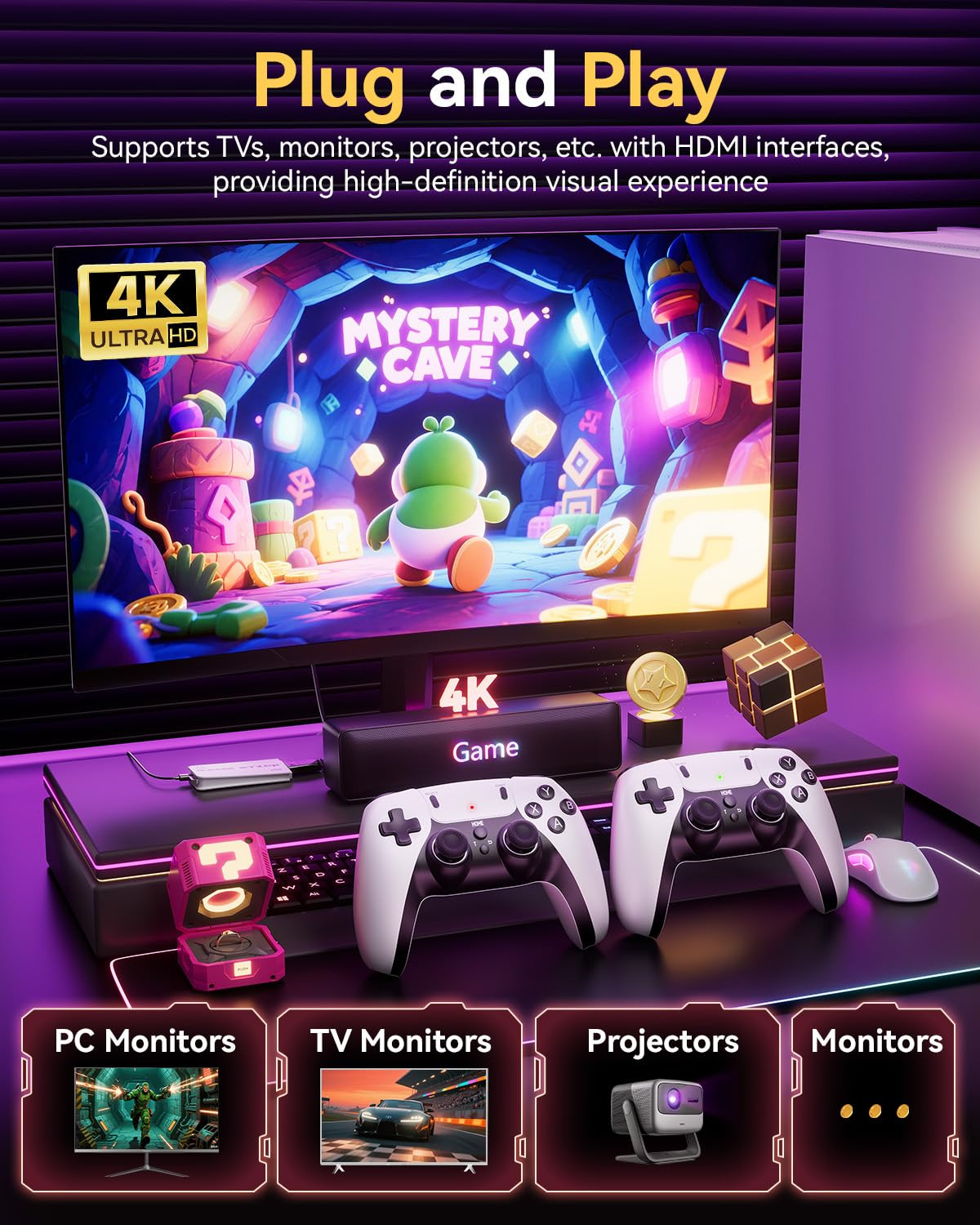 2026 Upgraded Retro Gaming Console, Retro Game Stick, 4K HD HDMI TV Game Stick,