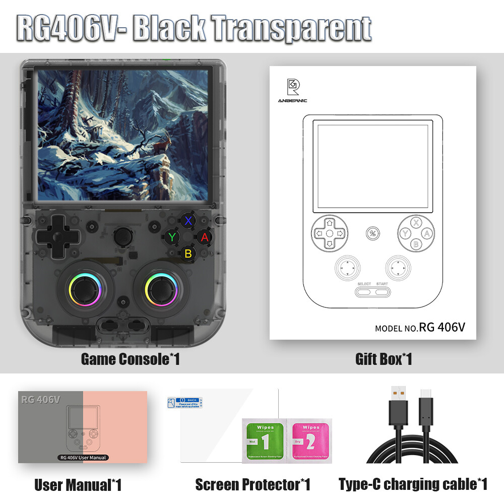 ANBERNIC RG406V Handheld Game Console 4’’ IPS Touch Screen Android13 Unisoc T820
