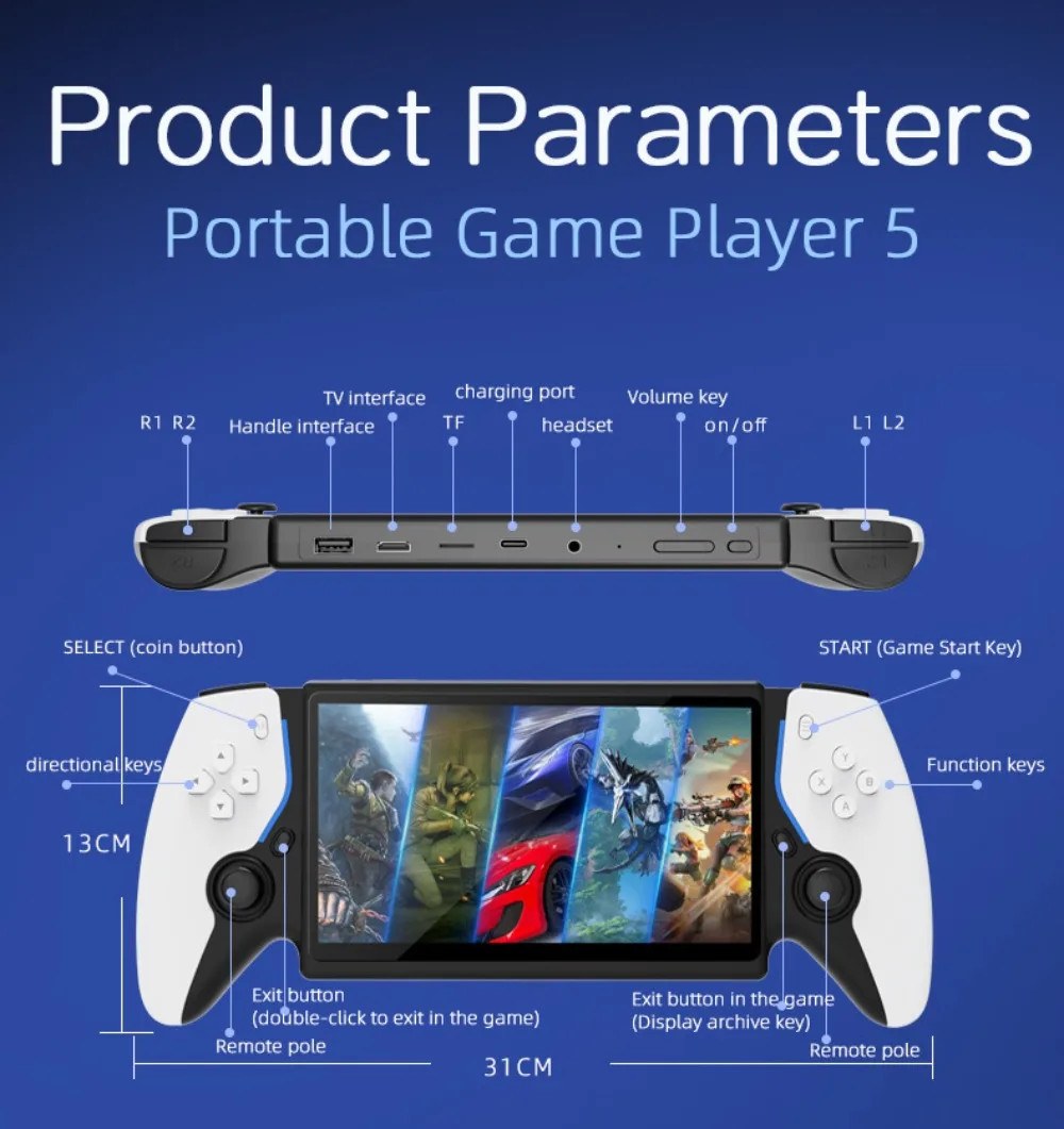 7.0 Inch IPS Screen Linux System Retro Handheld Gaming Console 64GB, Dual Contro