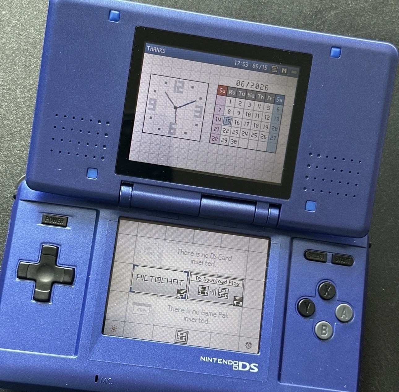 Electric Blue Nintendo DS Handheld Console System Inserts Box Manual Stylus