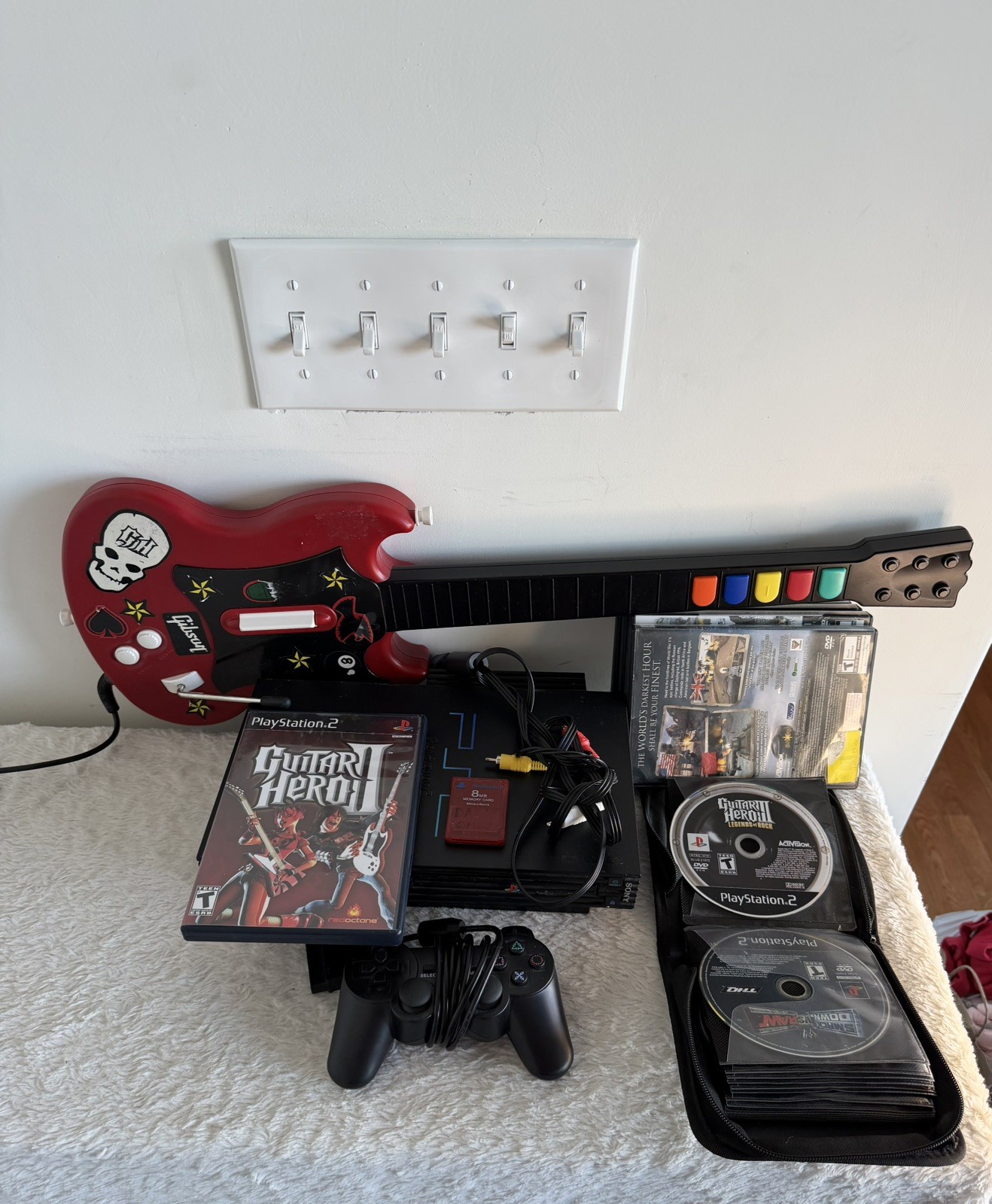 SONY Playstation 2 PS2 Console Guitar Hero Bundle Guitar Multiple Games WORKING