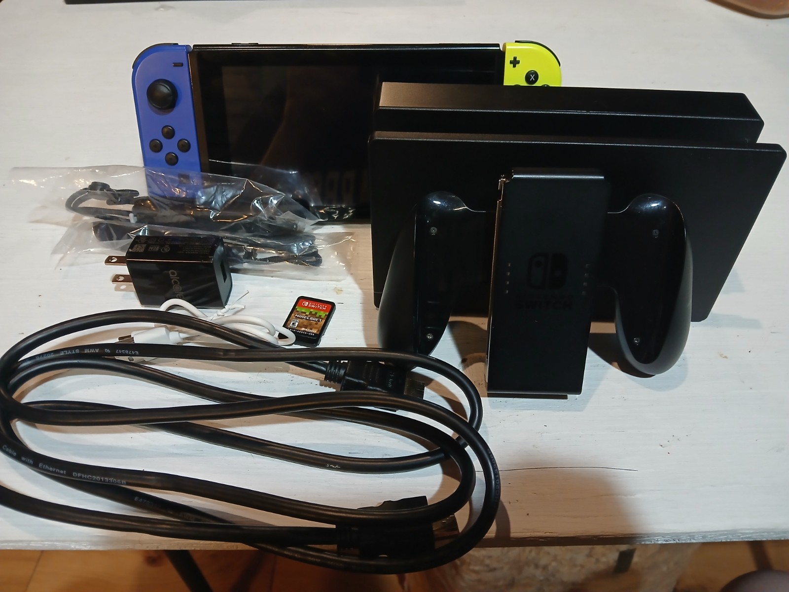 Nintendo Switch 1 Console with Dock Blue/Yellow Joy-Con, HDMI, USB, Minecraft