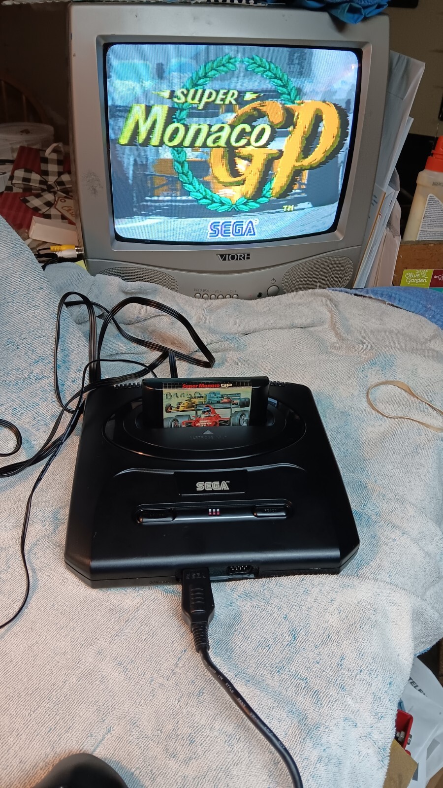 Sega Genesis Model 2 Game Console With Cords Game And One Controller.