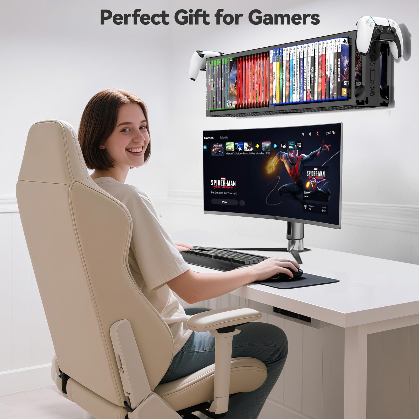 Video Game Disc Rack Tower Storage Holder Stand Universal 2-Tier, 2T-Black