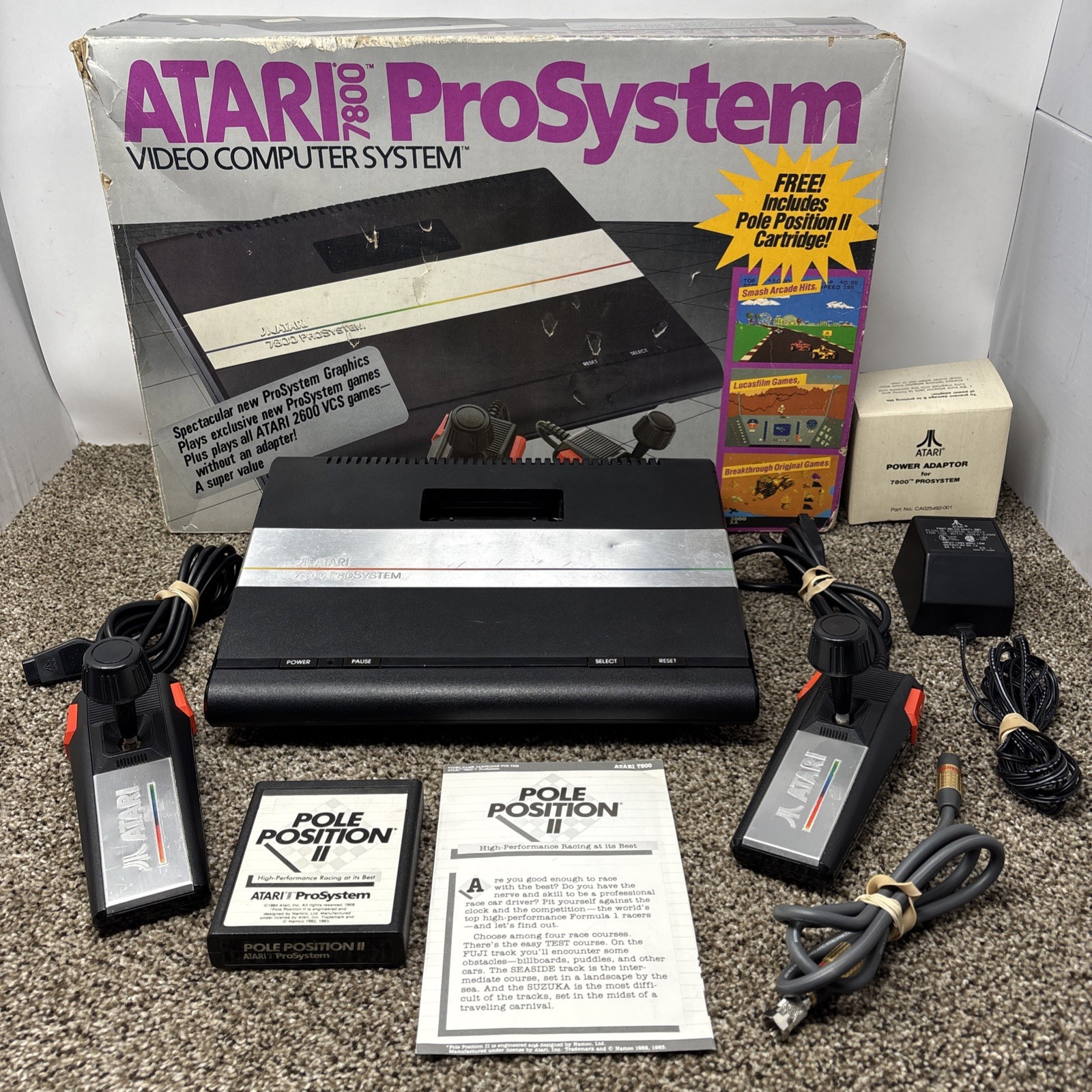 Atari 7800 Video Game Console With Controllers Game TESTED Bundle Lot In Box