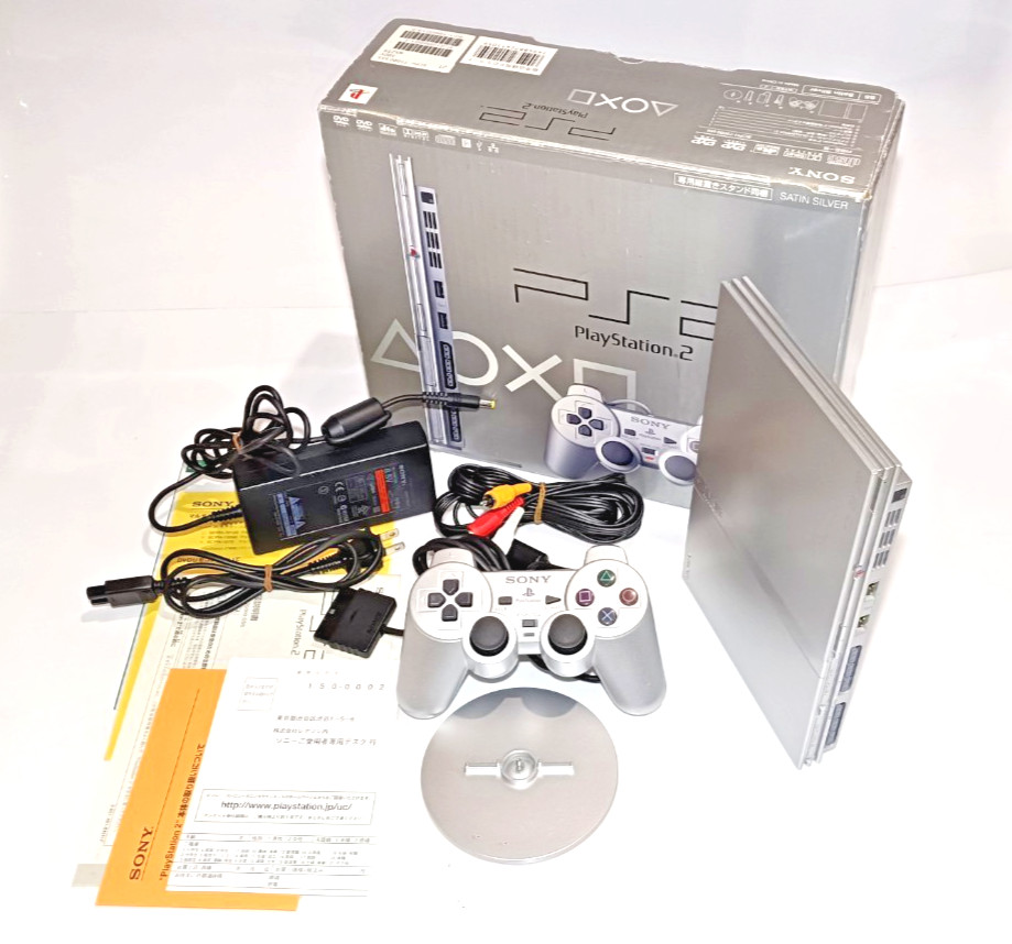 Satin Silver PS2 Slim PlayStation 2 Console NTSC-J SCPH-75000 Controller+Cables