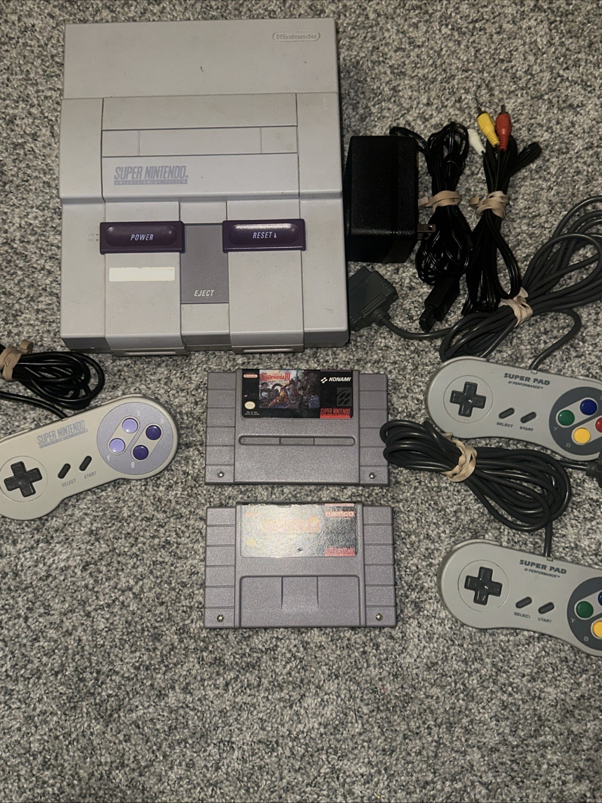 Super Nintendo SNES Starter Set Bundle Console Castlevania IV PAC Man 2 Tested