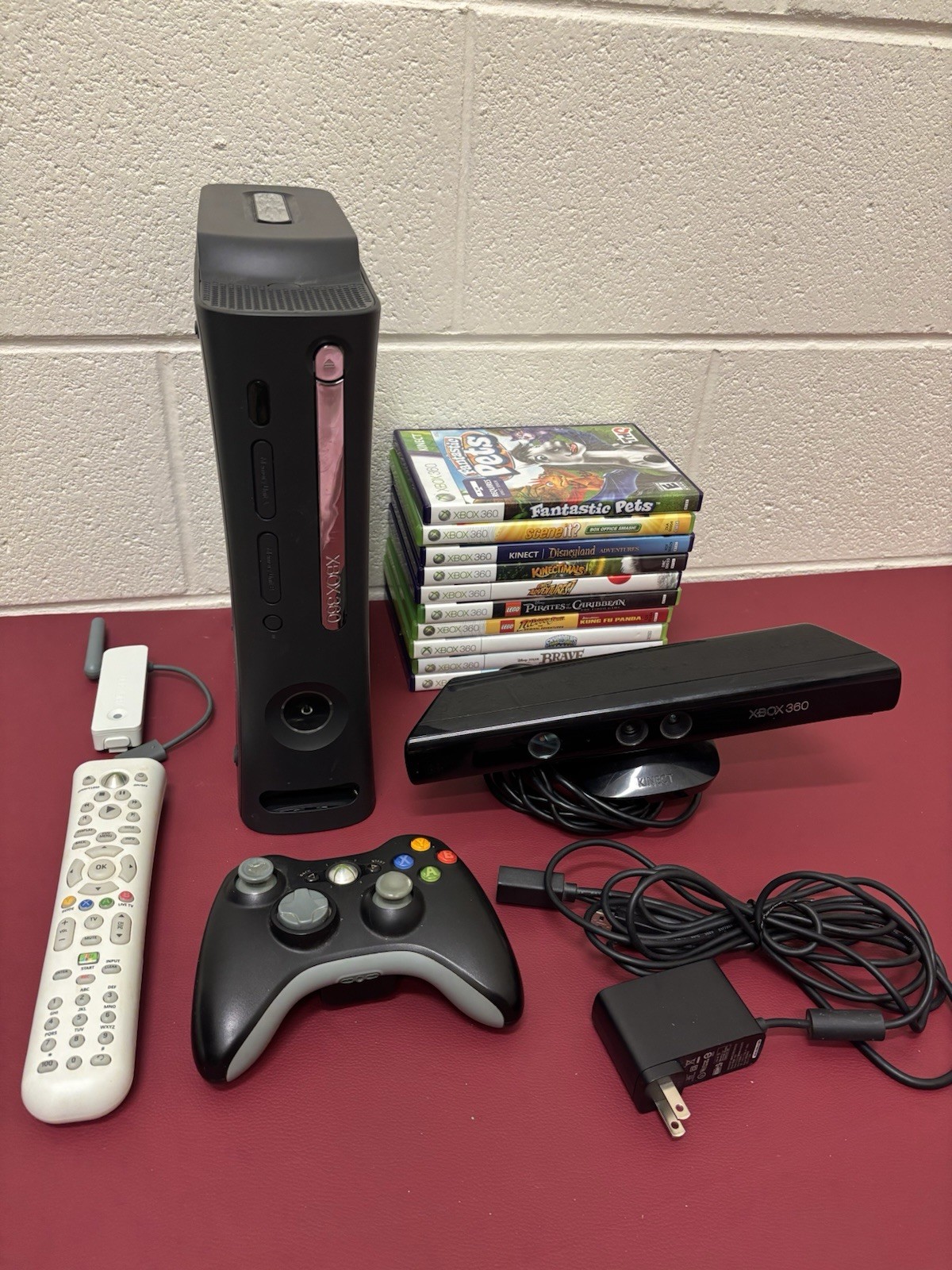 Xbox 360 Console Lot Black Wireless Controller 10 Games Power Supply Kinect