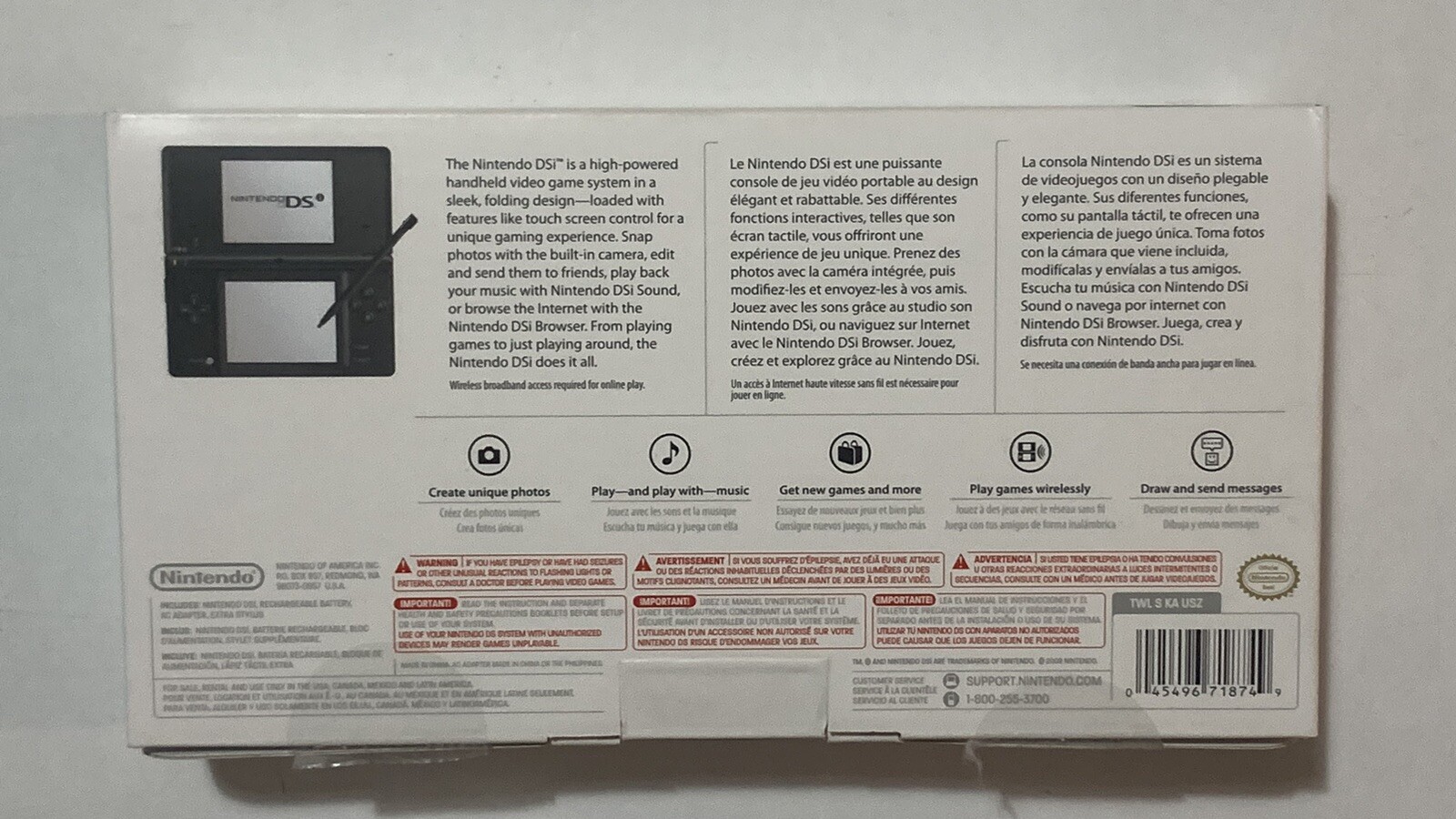 NINTENDO DSi Black Console NTSC U/C – Open Box – Old Stock – TWL S KA USZ