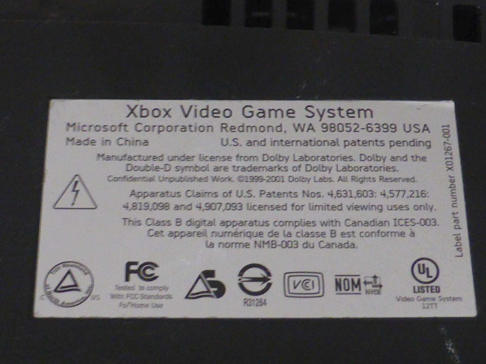 ORIGINAL XBOX MICROSOFT VIDEO GAME SYSTEM CONSOLE ONLY BLACK