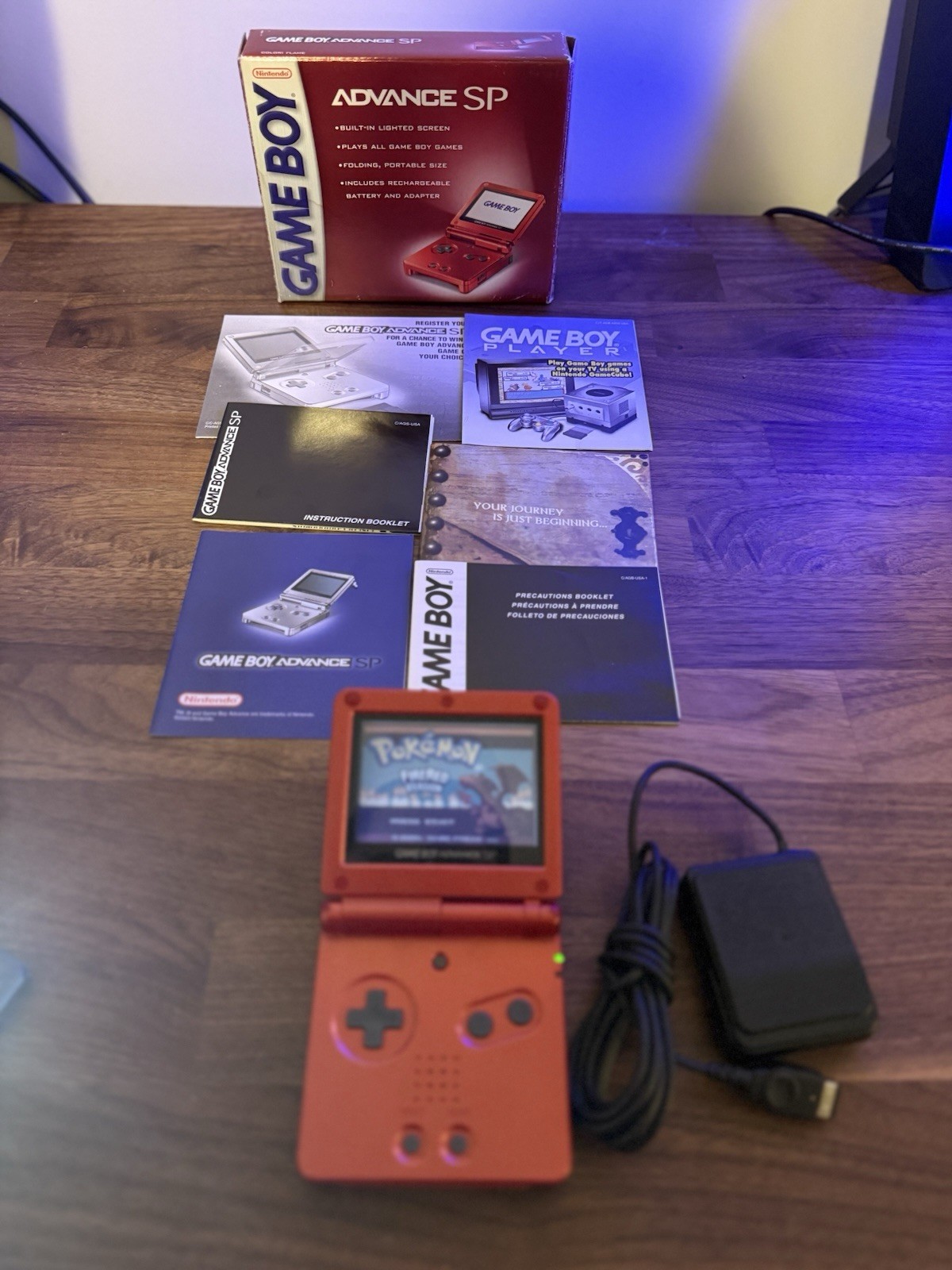 Nintendo Game boy Advanced SP Flame Red AGS-001 CIB w/ Box Charger Manuals