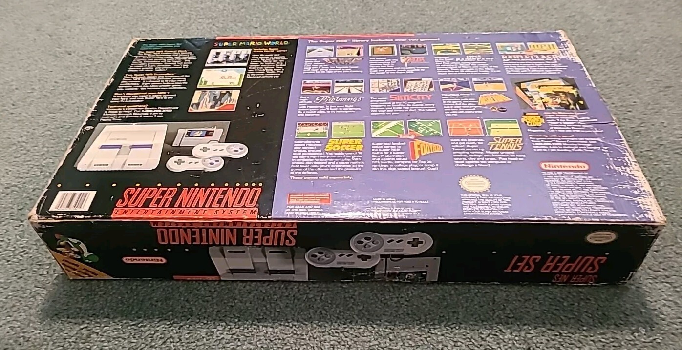 Super Nes Super Set Super Mario World (100% Complete W/Rare Reg. Card & all Bags