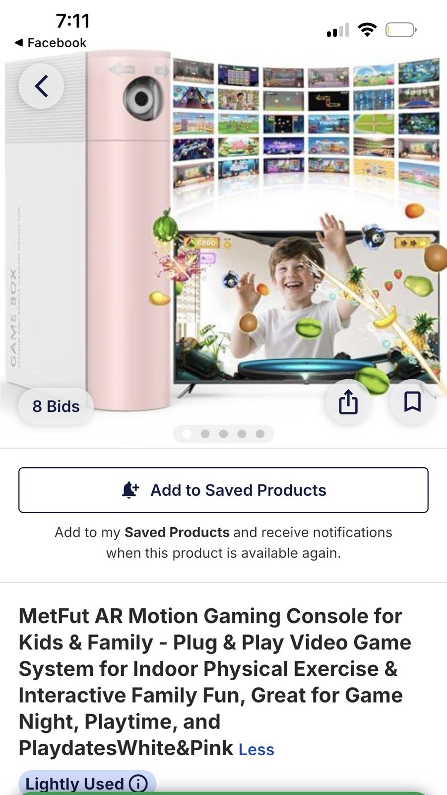 MetFut AR Motion Plug & Play HDMI Gaming Console w/ Controllers White Pink