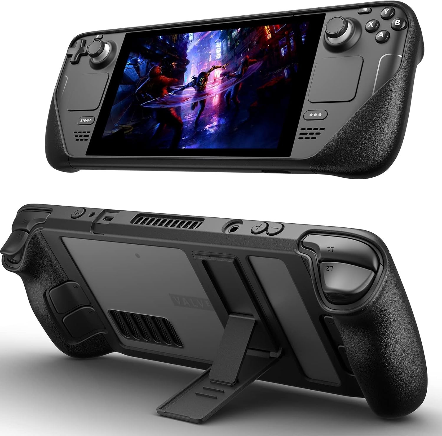 Ergonomic Kickstand Case for Steam Deck – Adjustable TPU Protection, Black