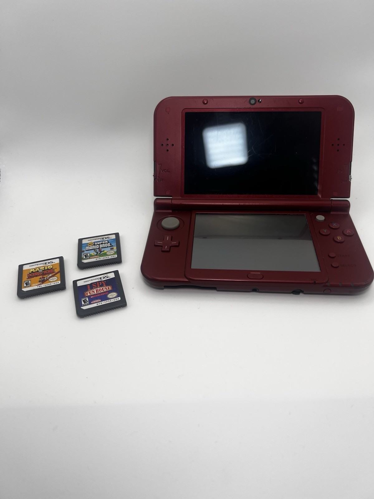 Nintendo 3DS XL Launch Edition Handheld Red Gaming System + 3 Games And Charger