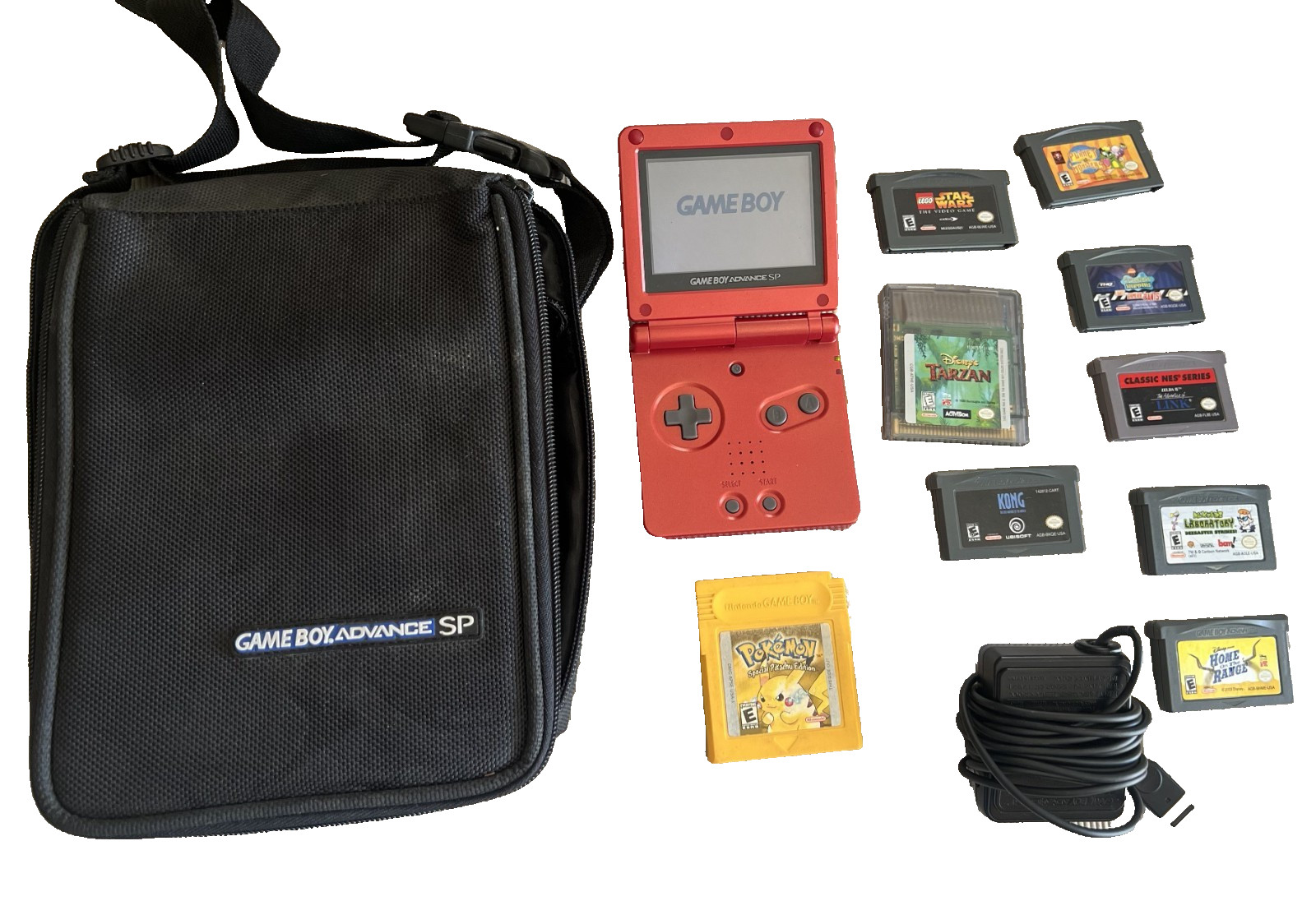 Nintendo Red Game Boy Advance SP Handheld System w/ 9 Games and Softcase