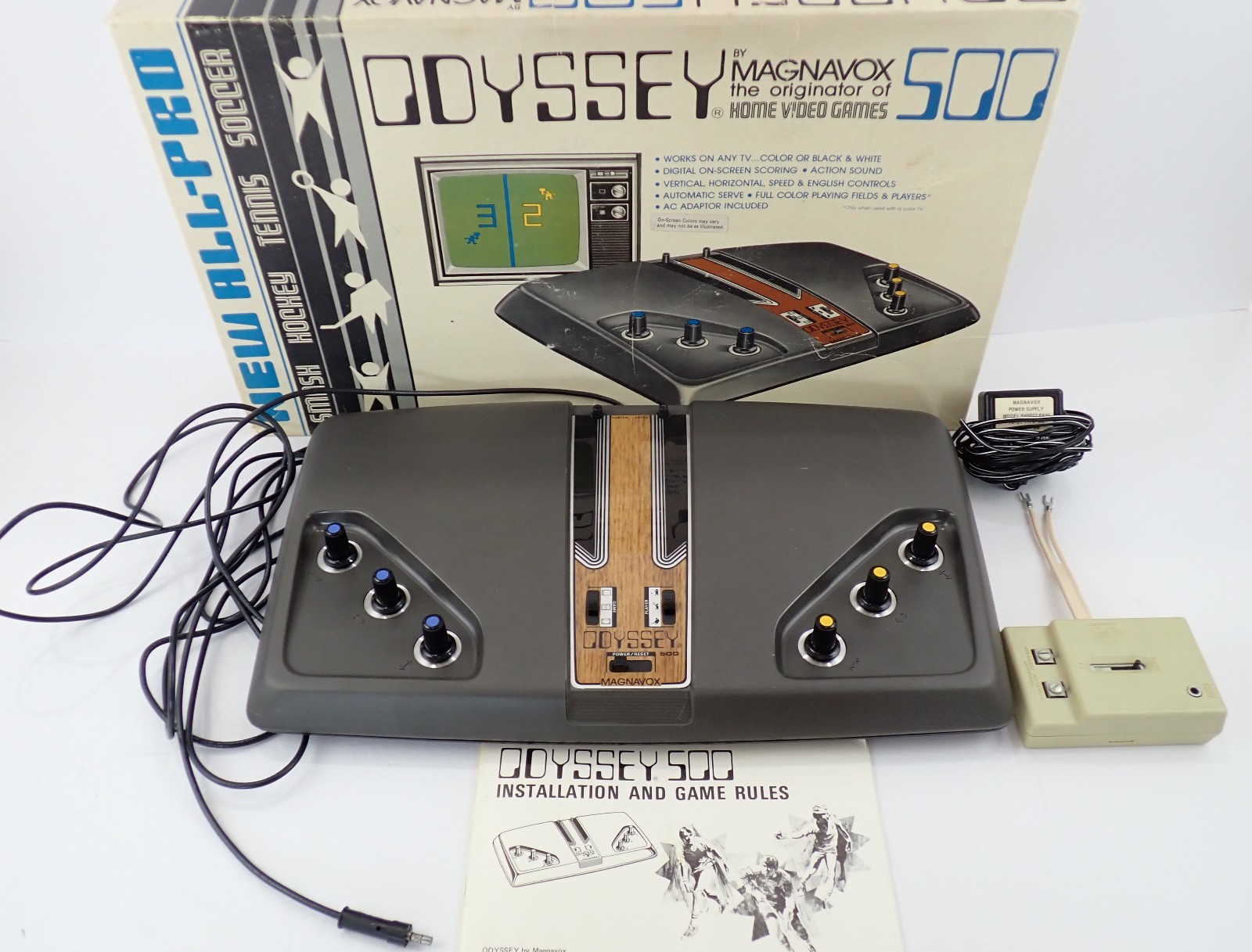 Magnavox Odyssey 500 Video Game Console + box + cords (Working)