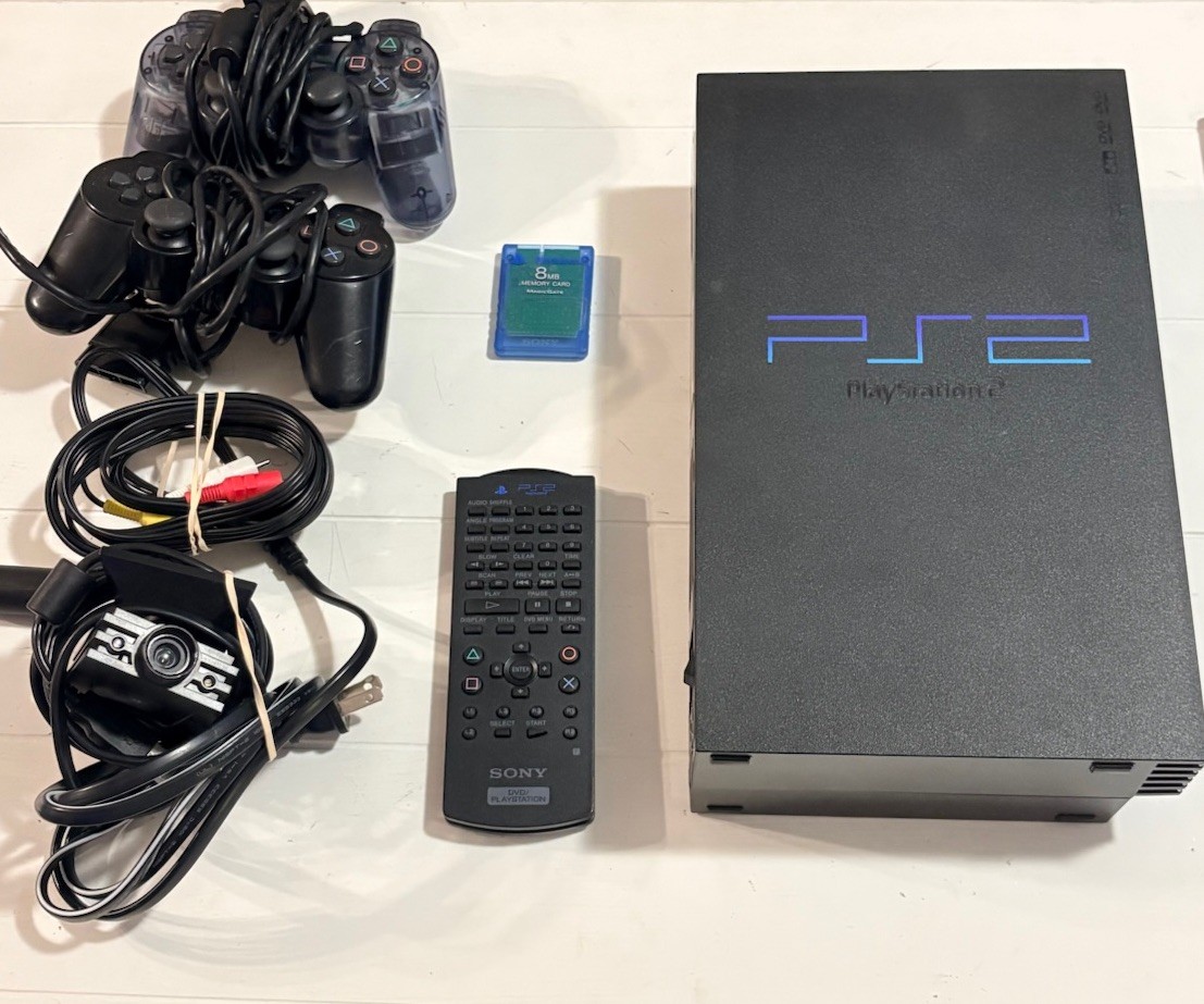 SONY Playstation 2 PS2 , Camera, Game System 2 Controls 8mb Memory Card 5 Games