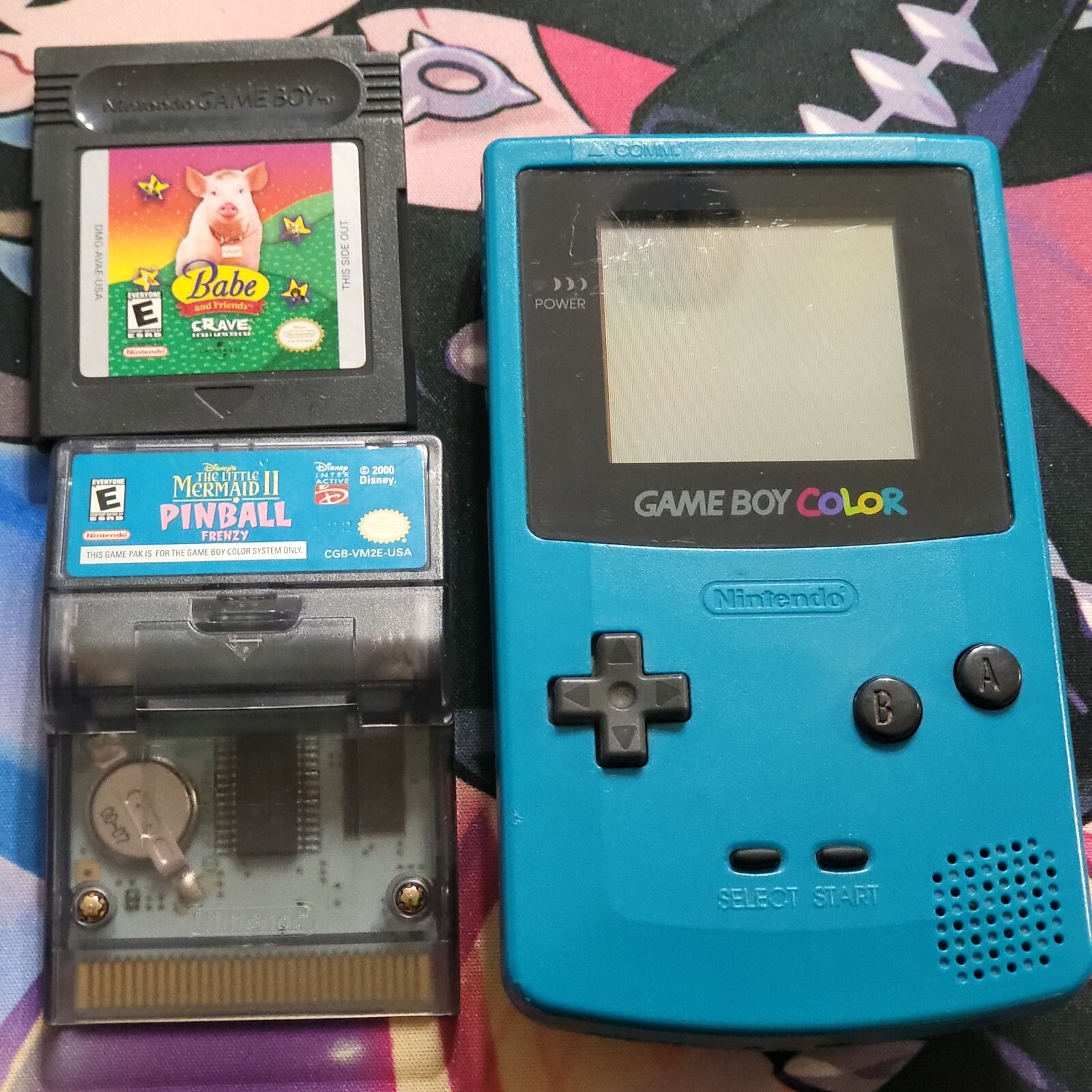 Nintendo Game Boy Color Handheld Teal CGB-001 babe little mermaid games