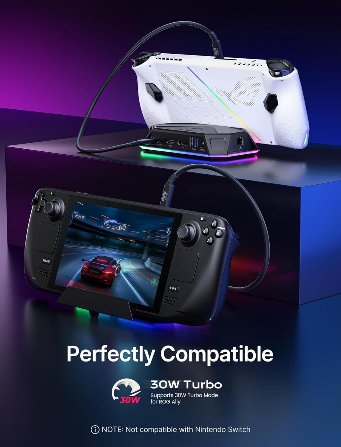 Steam Deck OLED/ROG Ally 12-in-1 RGB Dock, 4K@120Hz HDMI DP, 10Gbps USB