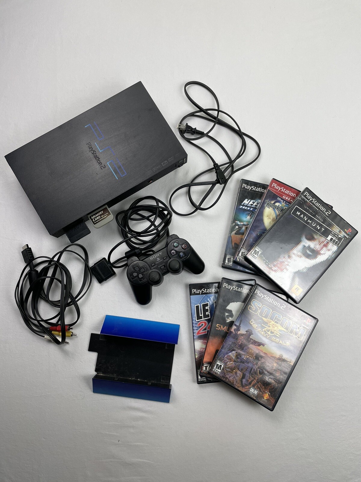 Sony PlayStation 2 Console Bundle Fat System Games Controller Stand Black Tested