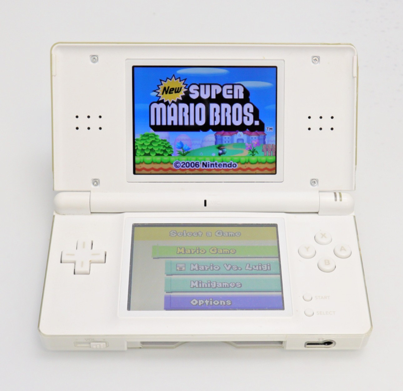 Nintendo DS Lite (USG-001) Handheld with 6 Games & Carrying Pouch – Polar White