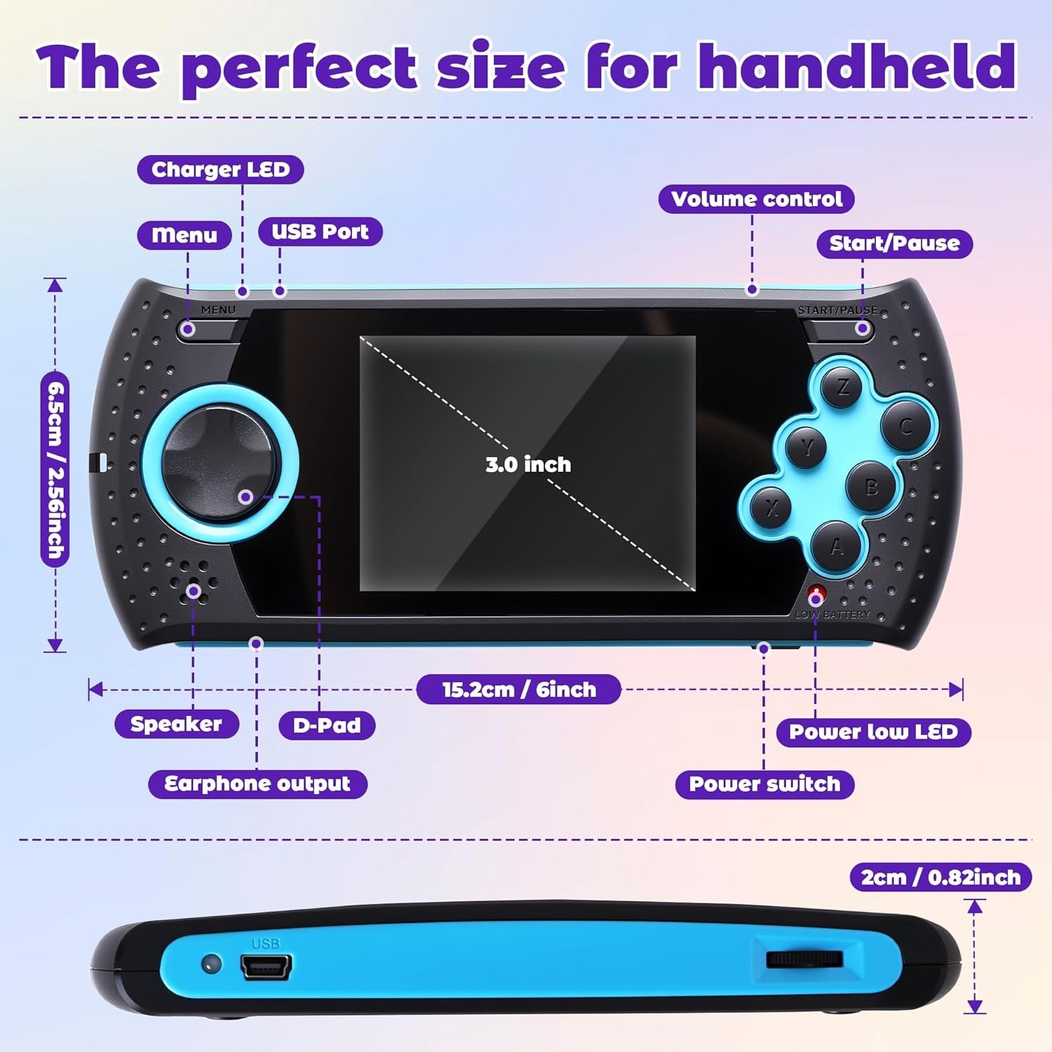 USB Rechargeable 16-Bit Handheld Gaming Device – 230 Retro Games Included