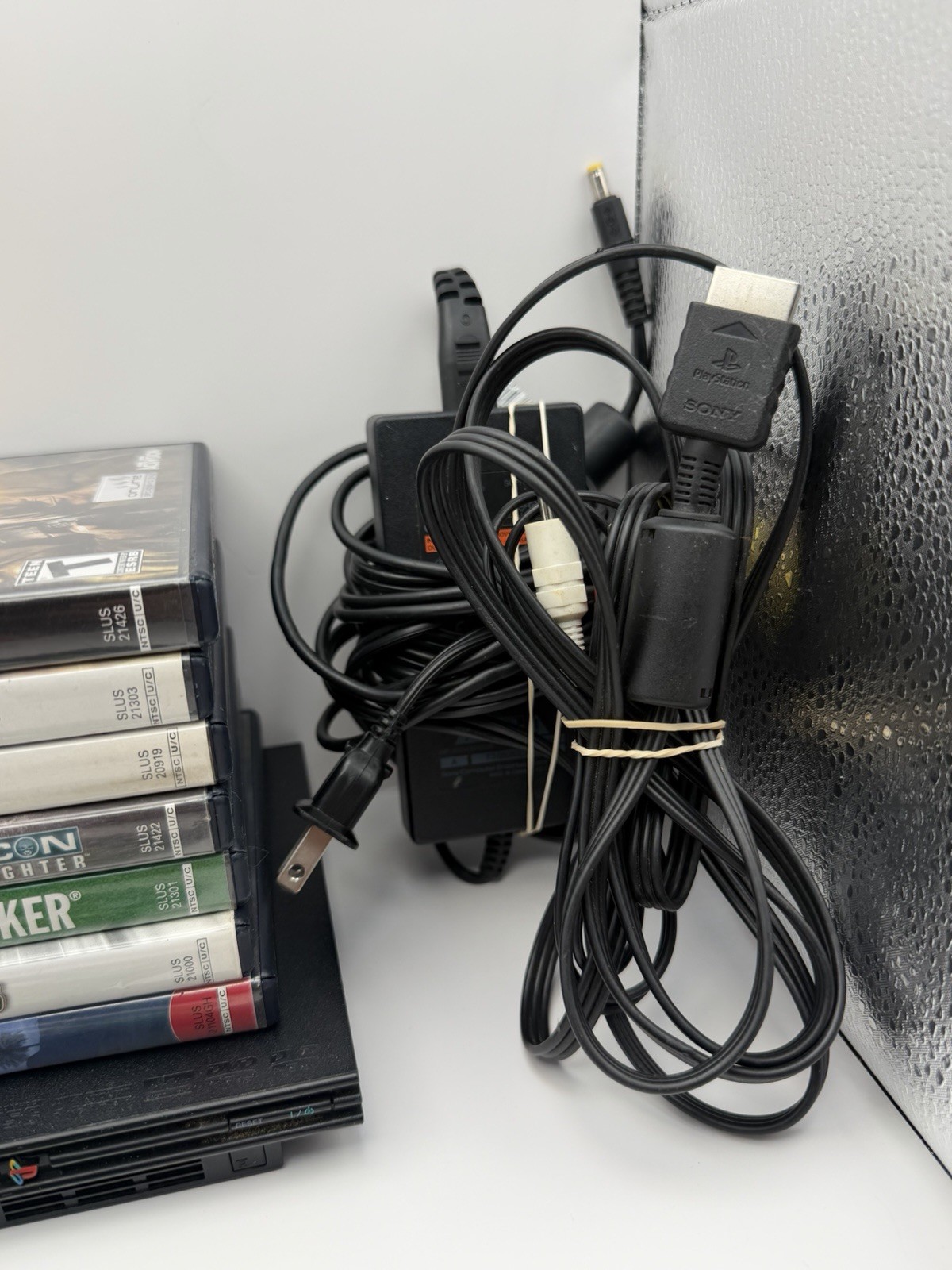 Sony PS2 Slim Black Console Bundle Lot – Controllers, Games Memory Card & Cables