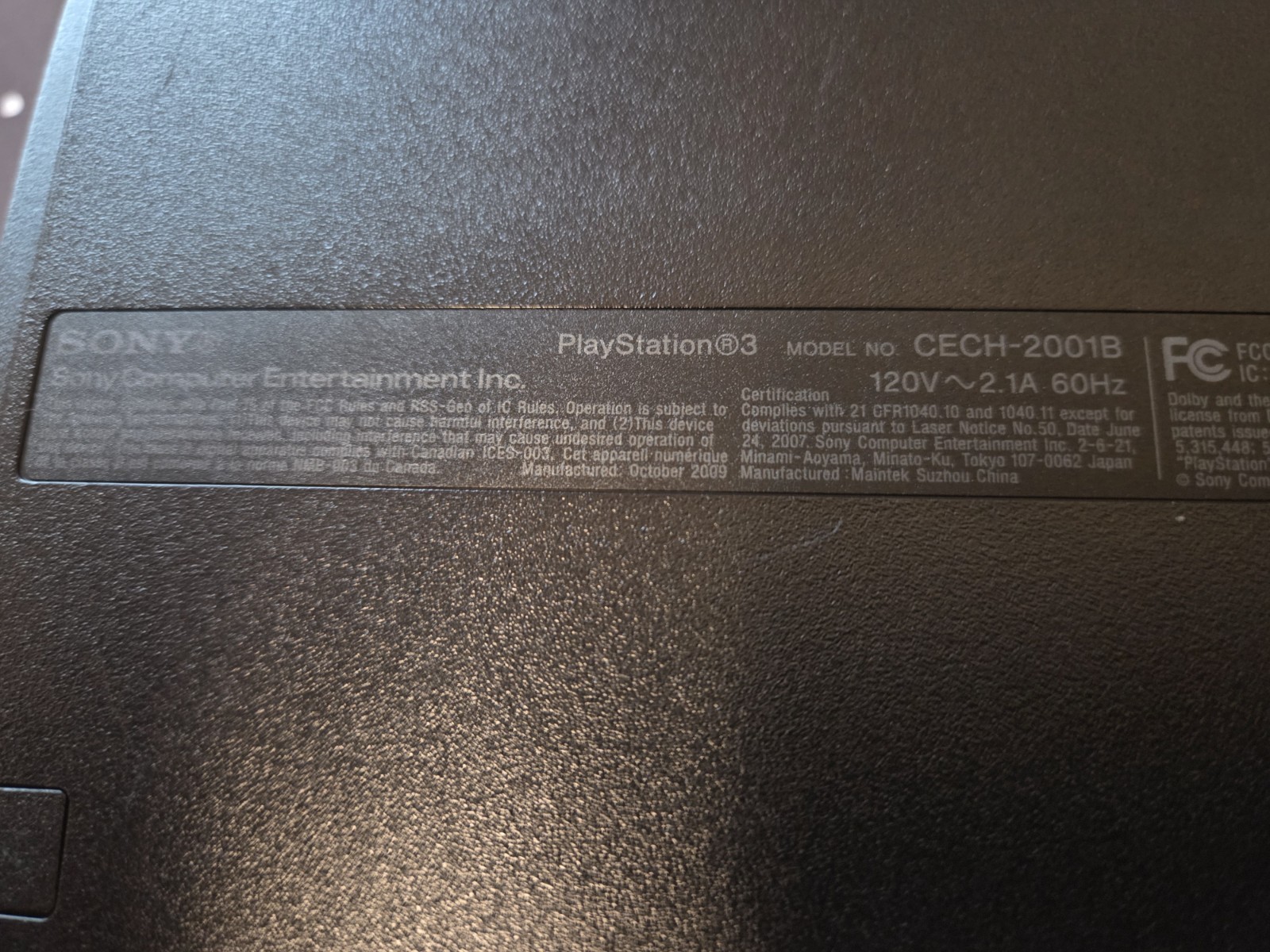 PlayStation 3 Slim CECH-2001B Console/Power Cord FOR PARTS/REPAIR