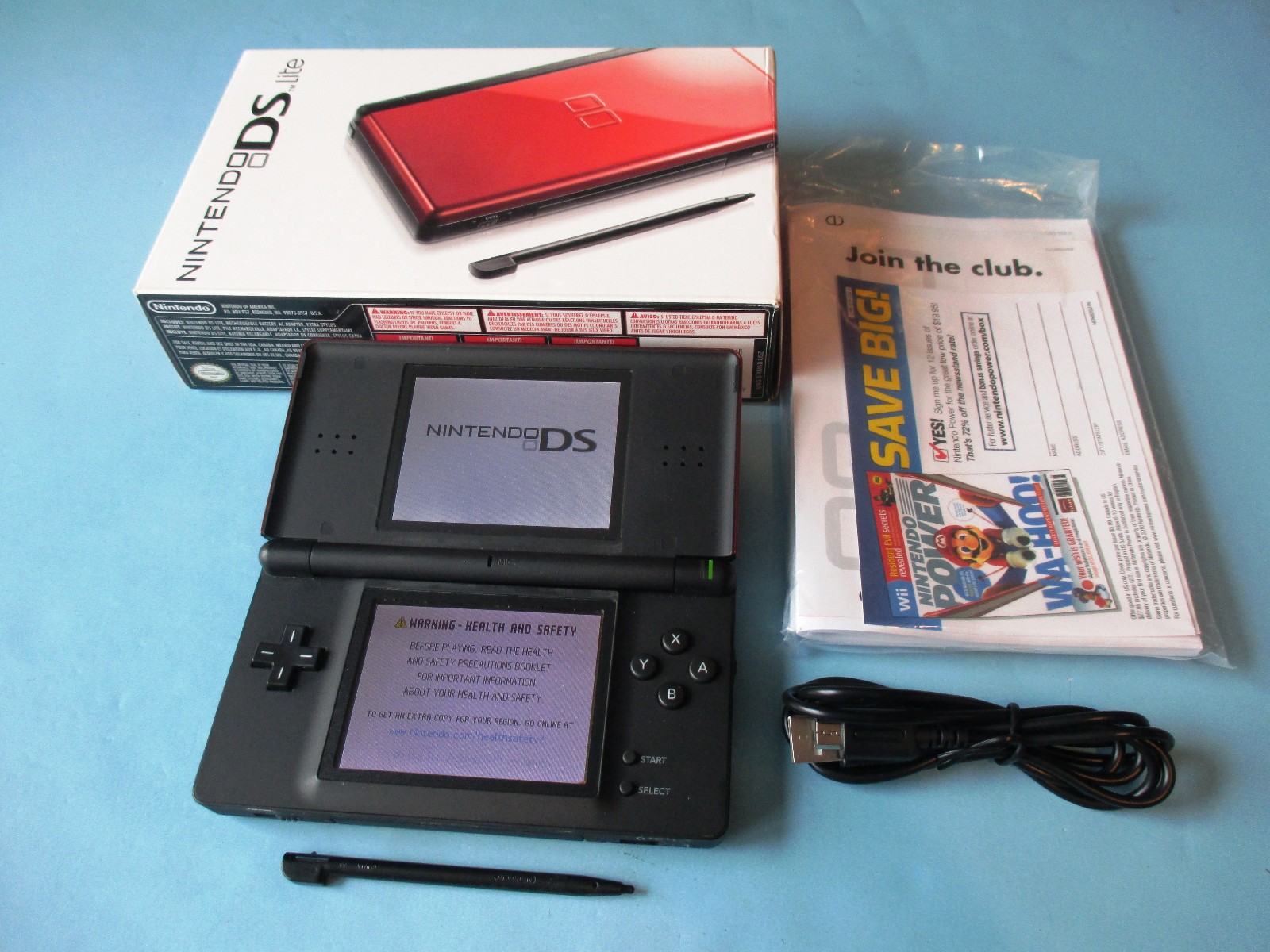 Nintendo DS Lite Crimson Red/Black System in Box w/Charger FREE Shipping!