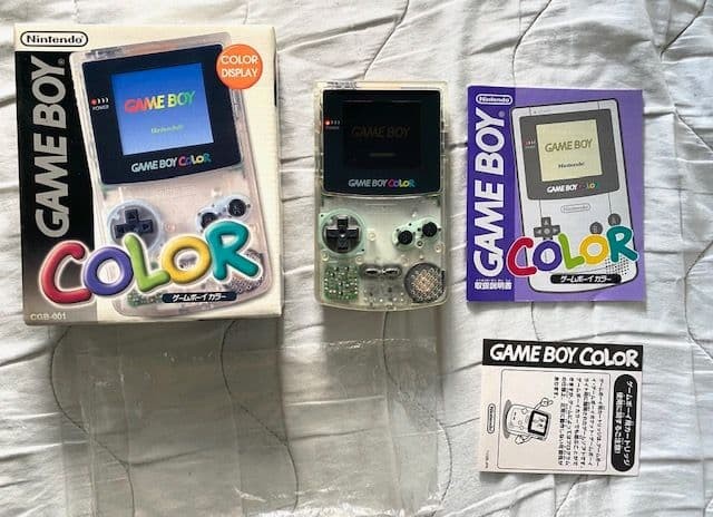 Game Boy Color Clear Body with Box & Manual, Used, LED Indicator