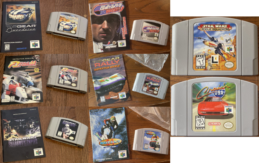 8 Nintendo 64 N64 Games: F1,Top Gear,Wave,Gretsky,Wave,Cruisin,Star Wars,Etc.