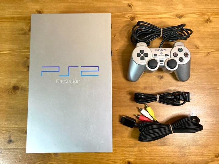 PlayStation 2 Satin Silver SCPH-50000 TSS ps2 sony W/ Controller Cable Adapter