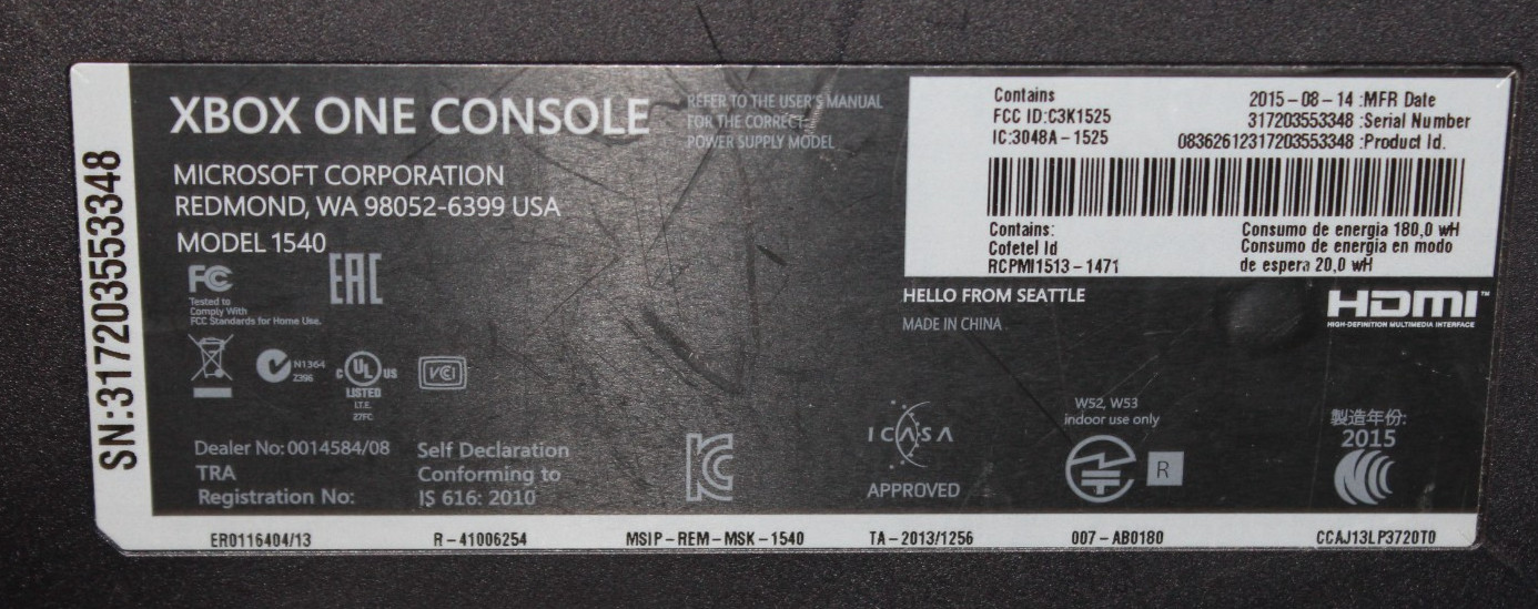 Microsoft Xbox One 500GB 1540 Black Console Only AO4070496