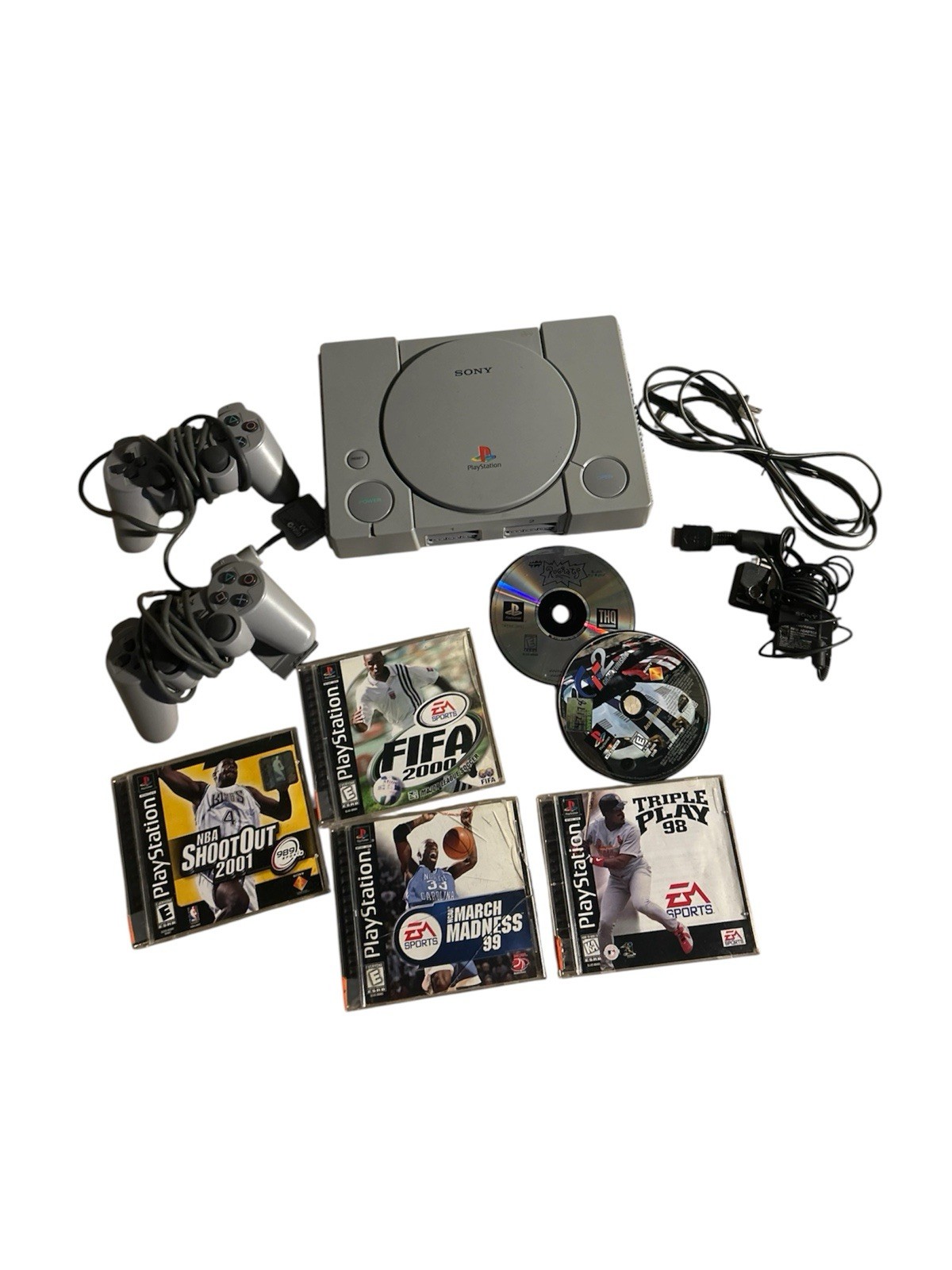 Sony PlayStation 1 Ps1 Console (SCPH-7501) With 6 Games And 2 Controllers