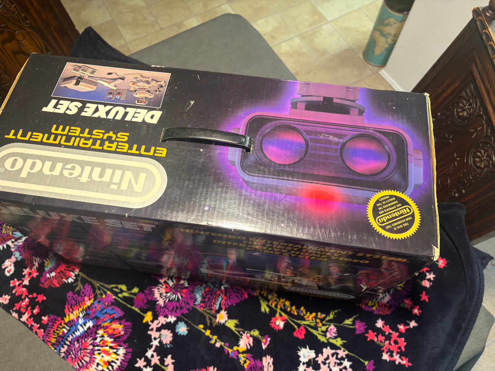 NES Deluxe Set In Box. No games, replacement battery cover on ROB