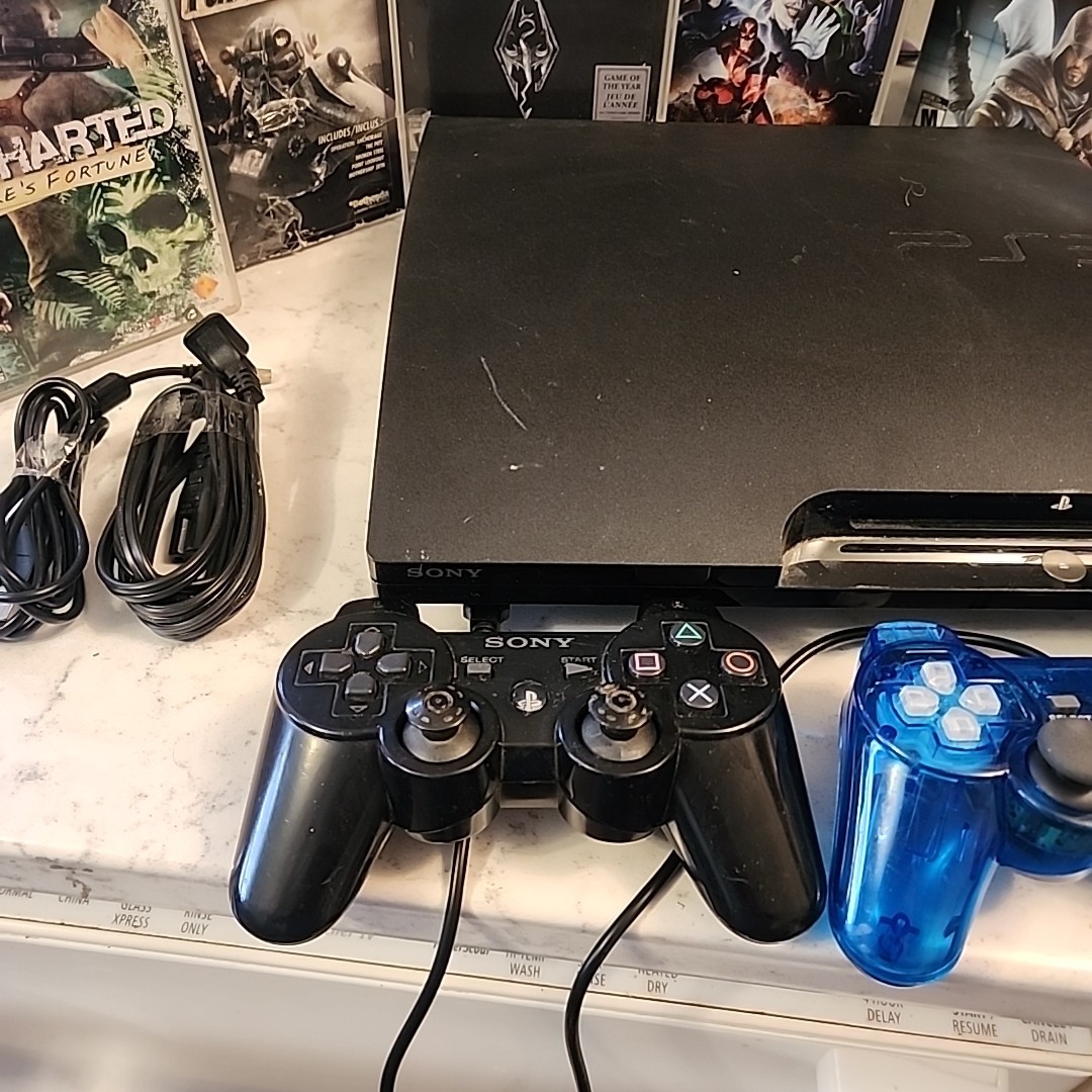 Sony PlayStation 3 PS3 Slim (CECH-2501B) Console + 2 Controllers 6 Games TESTED
