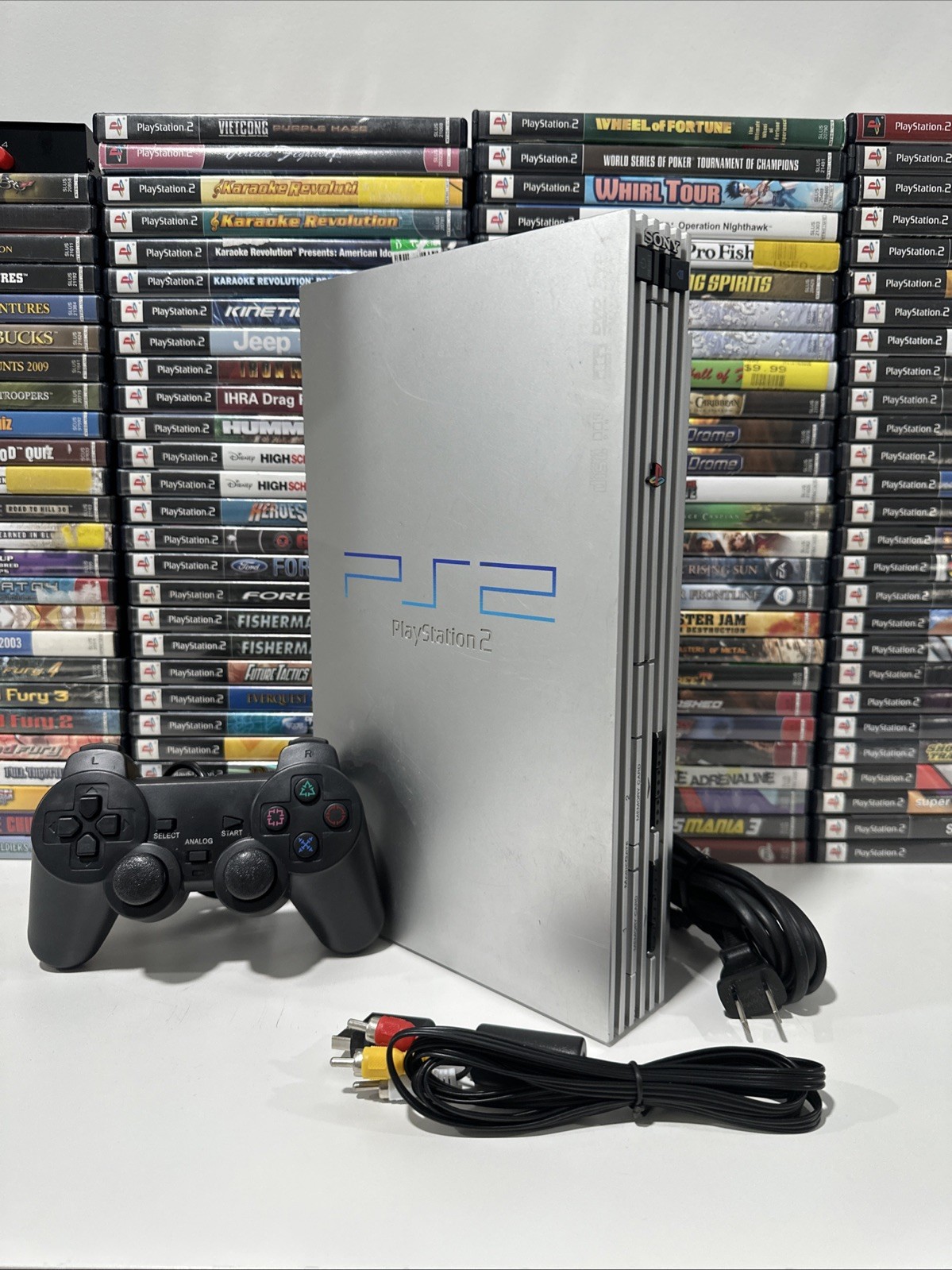 Sony PlayStation 2 PS2 SILVER Console Bundle –Controller / Cables / Tested