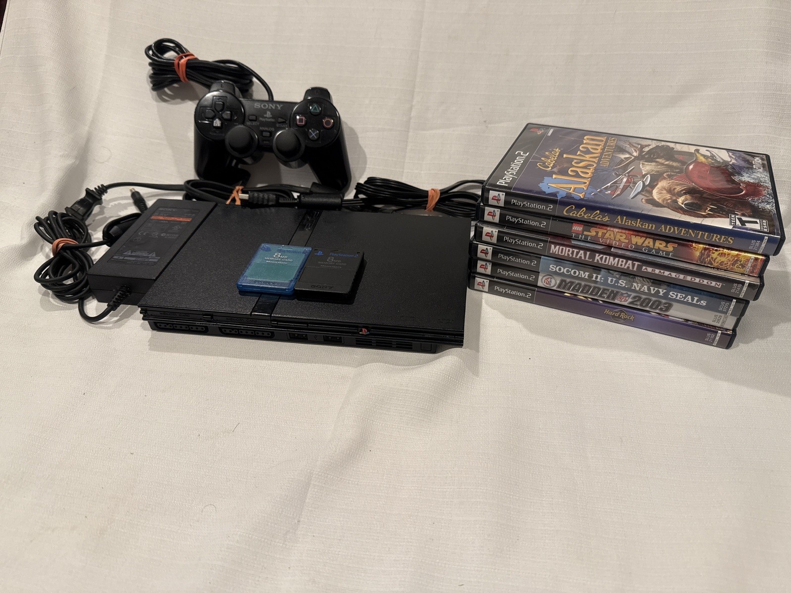 Sony PS2 slim Console Bundle with Controller, Memory Cards, 6 Games Tested/Works