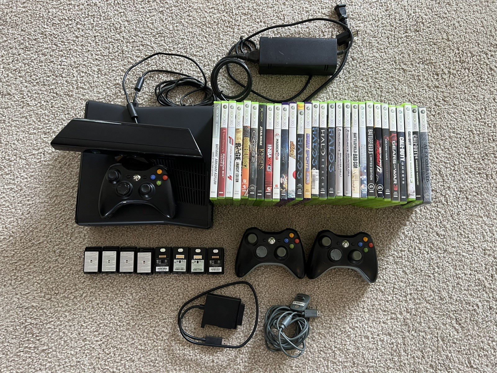 Xbox 360 Slim Kinect Bundle – 3 Controllers, 16 Games Halo Gears CoD Tested