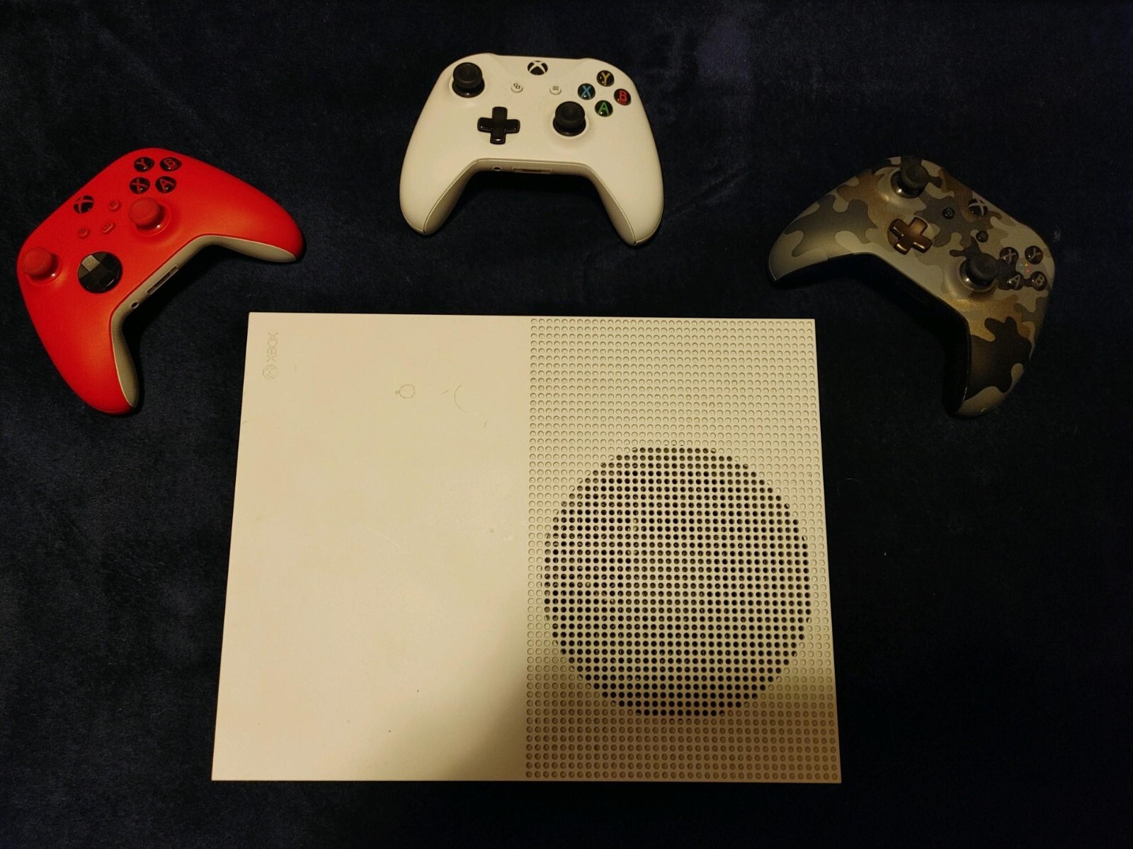 Xbox One X w/ three controllers, games, and headset, & HDMI cord. FREE SHIPPING!