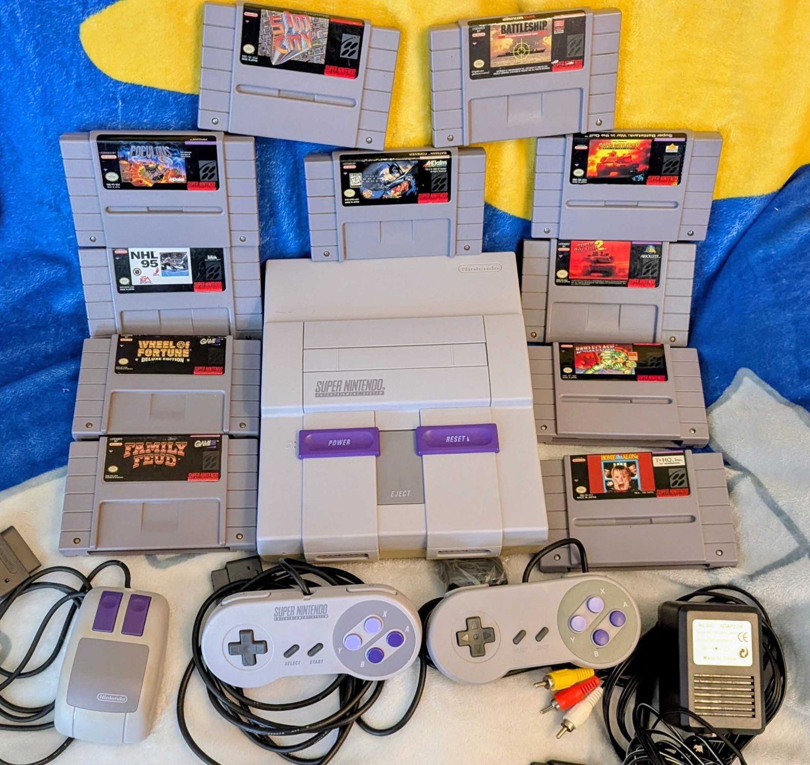 Super Nintendo SNES Console System Bundle with 11 Games, 2 Controllers & Mouse