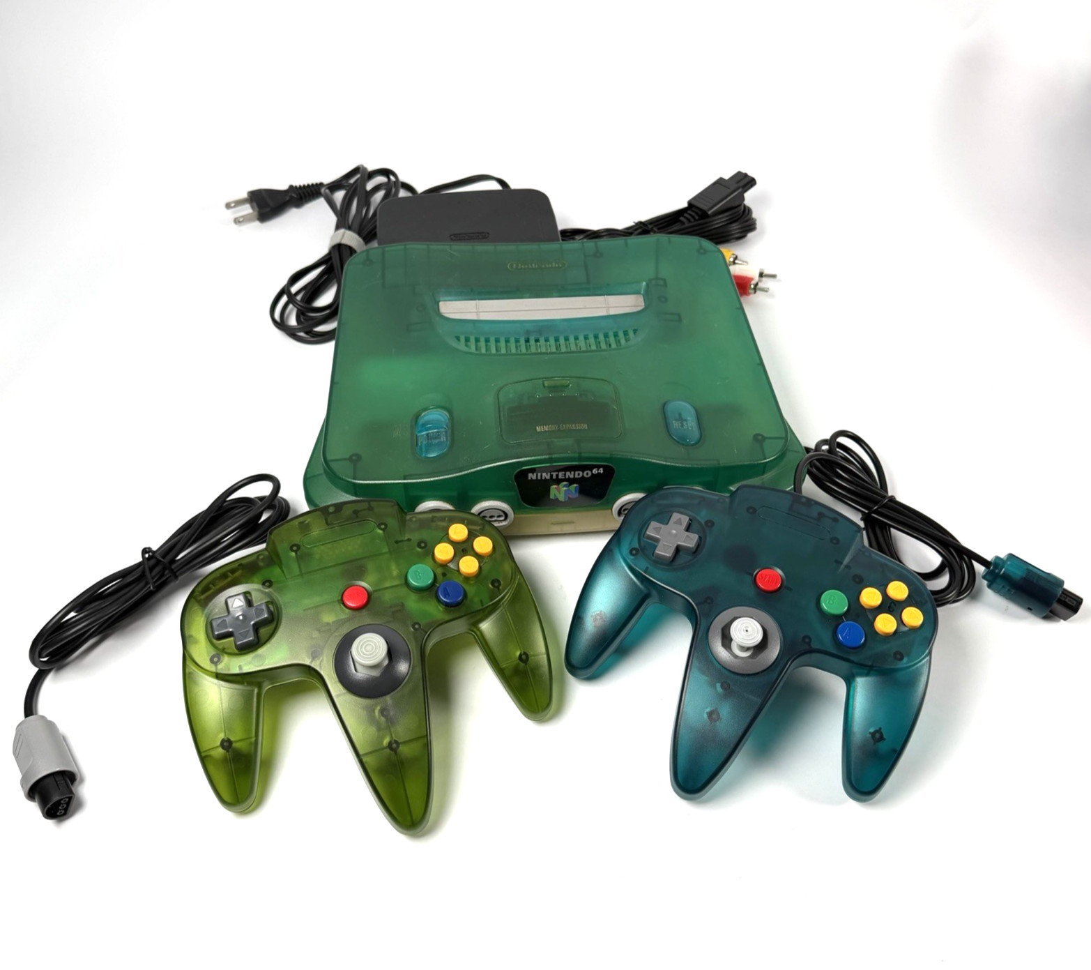 Nintendo 64 Ice Blue / Green Console, Region Free, Works + 2 Controllers + Cords