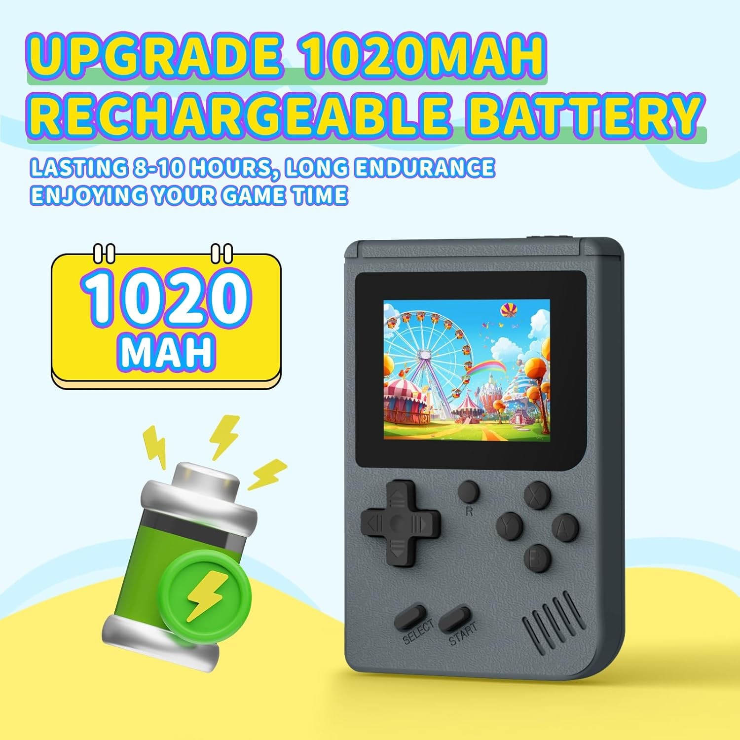 Retro Handheld Game Console with 400 Built In Games 3 Inch Portable Gray