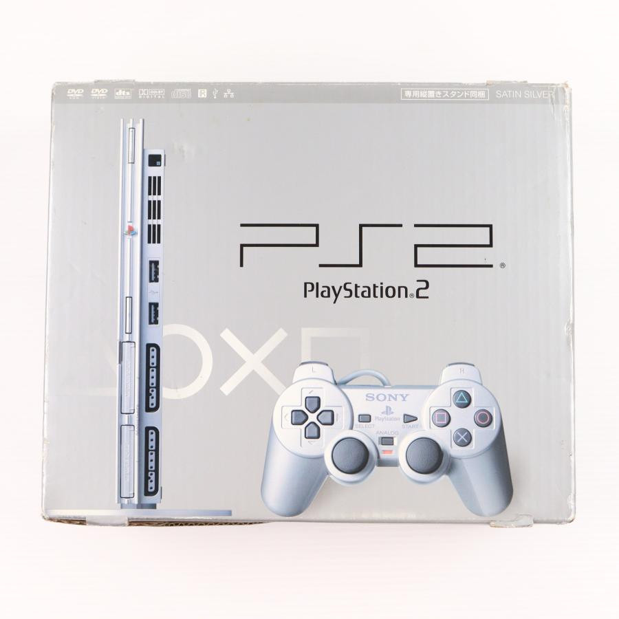 Sony PS2 SCPH-75000 Satin Silver Slim Console Tested w/Damaged Box No Controller