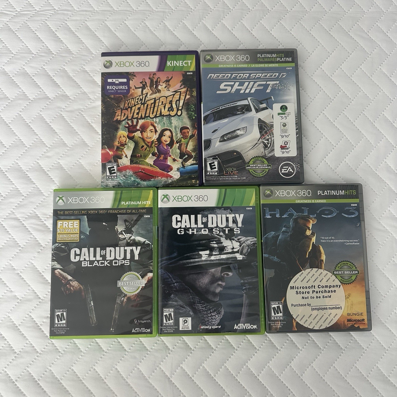 Xbox 360 S Slim Console Bundle 500GB Tested Working w/2 Controllers & 5 Games