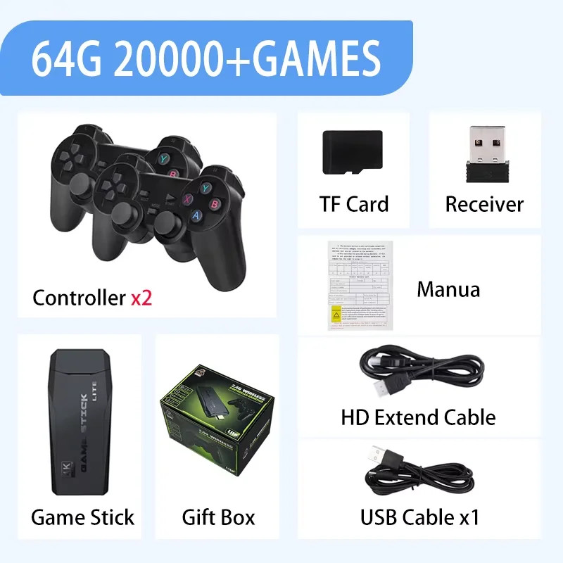 Upgraded M8 Video Game Console 64G 20000 Games Retro Handheld Game Console Wirel